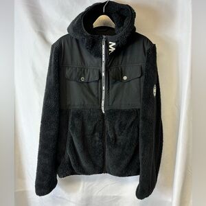 Michael Kors Men's Full-Zip Black Sherpa Fleece Jacket Size Med 2 Pocket Front